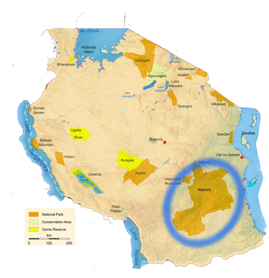 Nyerere National Park Map Nyerere Map Tanzania