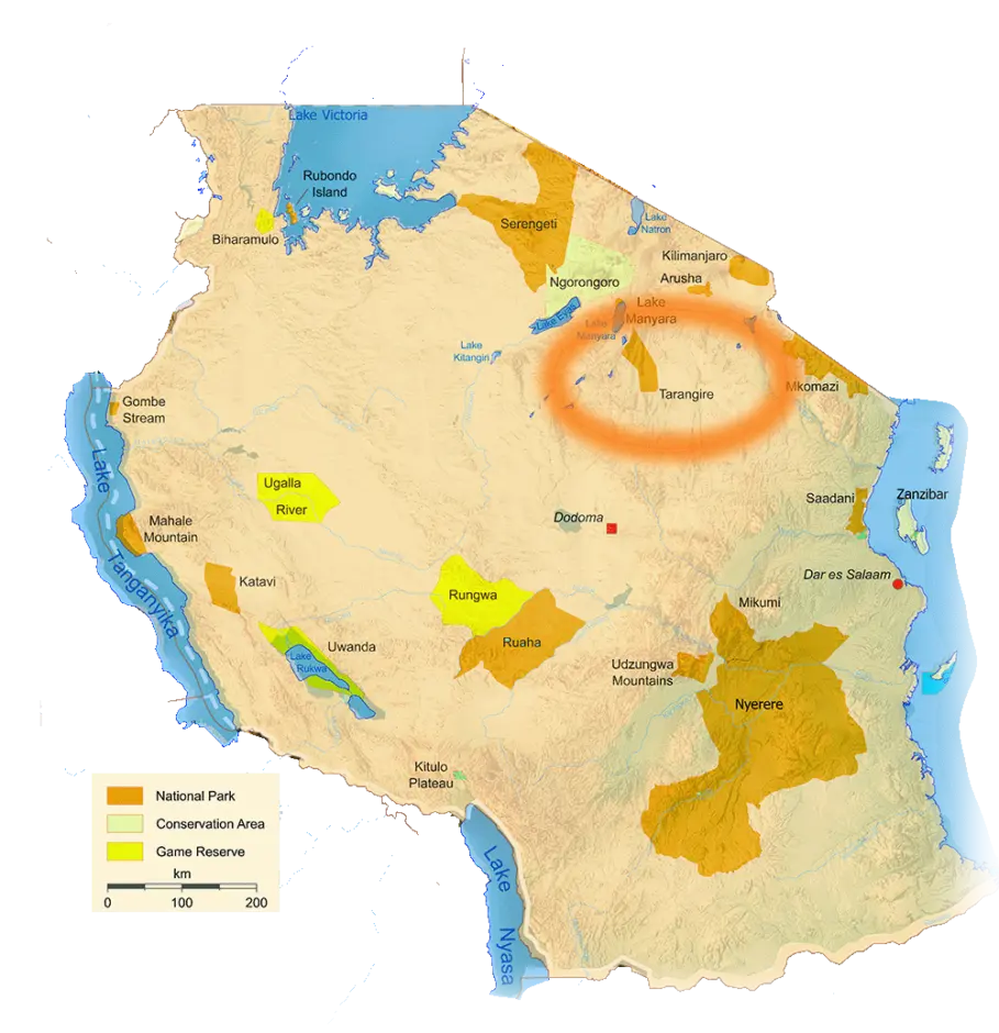 Tarangire National Park mapTanzania Tarangire map